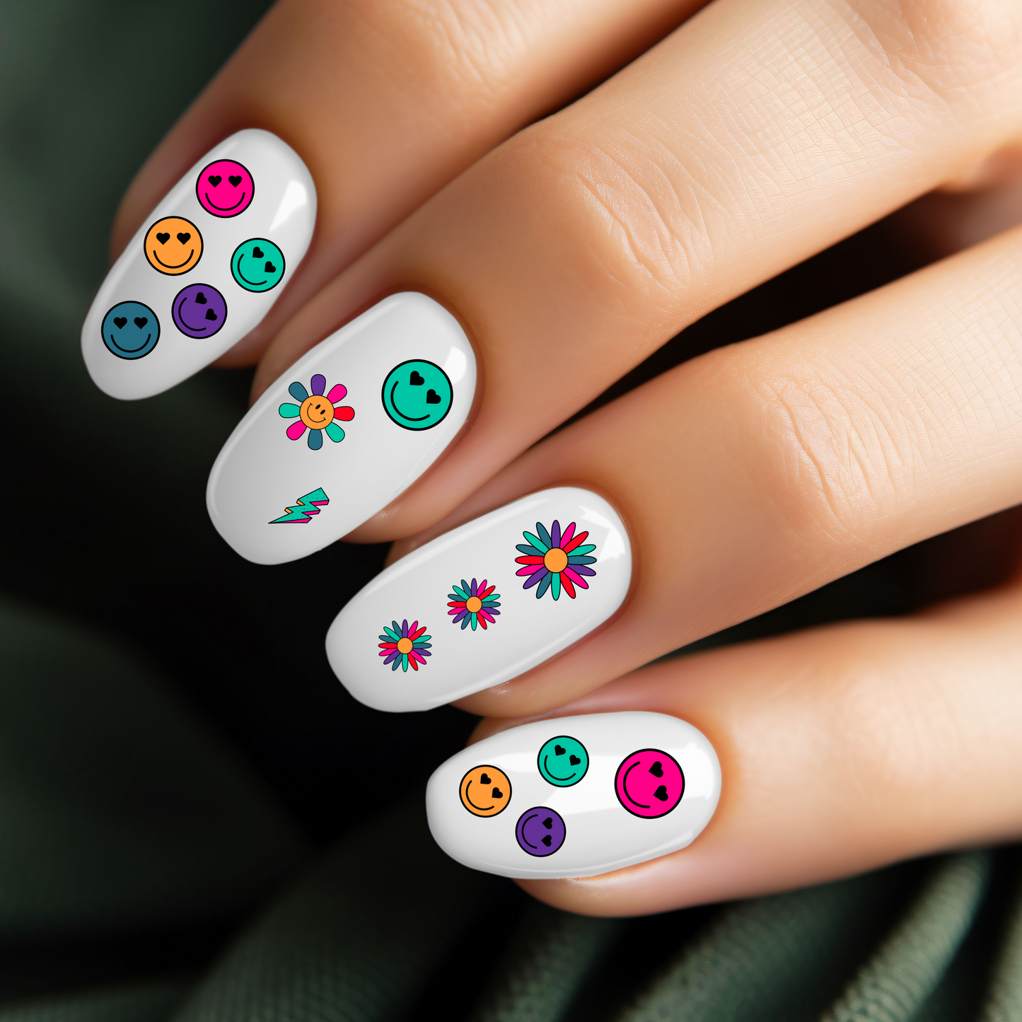 Retro Smiley Flower Nail Stickers