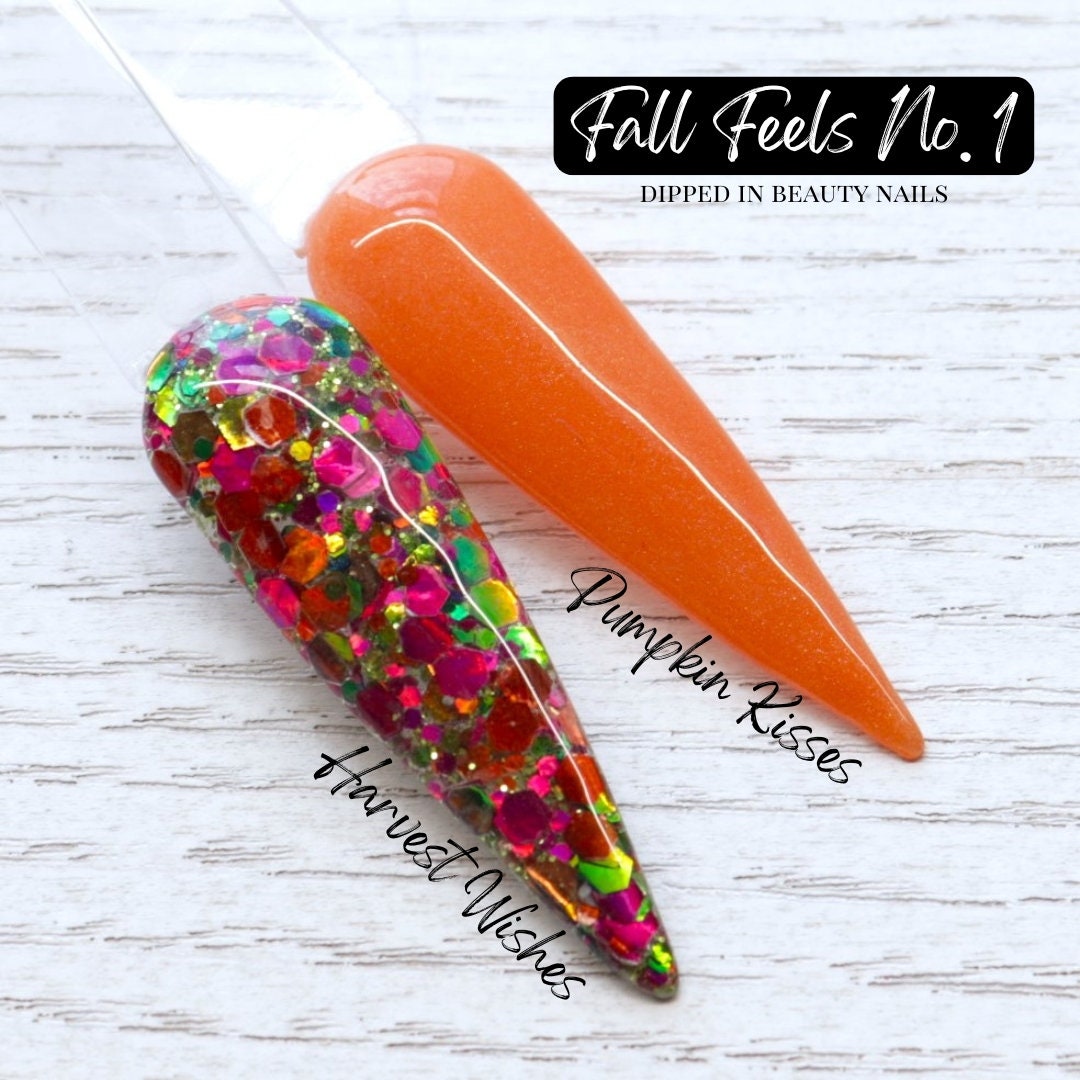 Fall Feels No 1. Dip powder duo, orange and pink glitter dip powder nails for fall and autumn