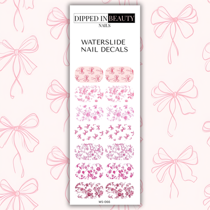 Pink Bow & Floral Waterslide Nail Decals | Waterslide 066