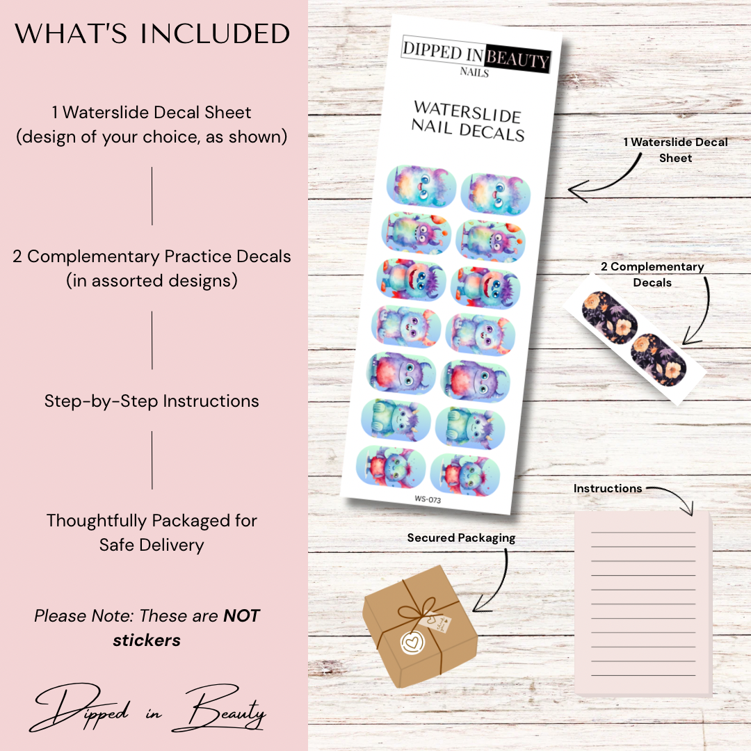 Cute Monster Nail Decals | Waterslide 073