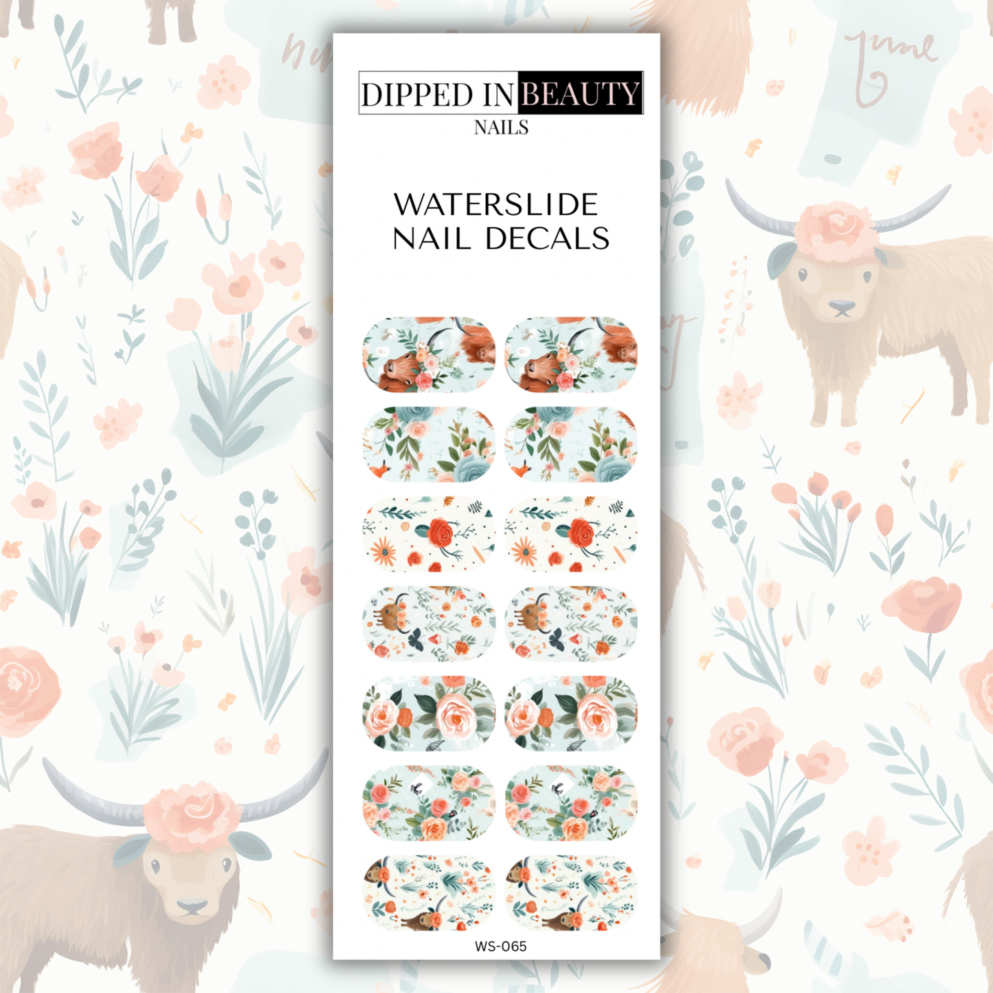 Boho Highland Cow Waterslide Nail Decals | Waterslide 065