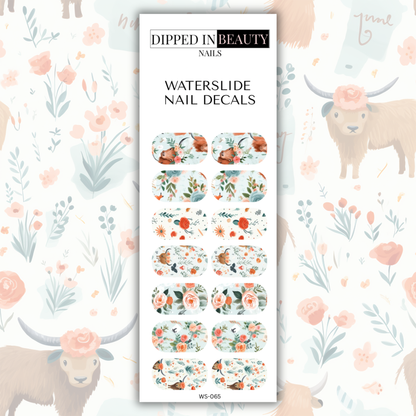 Boho Highland Cow Waterslide Nail Decals | Waterslide 065