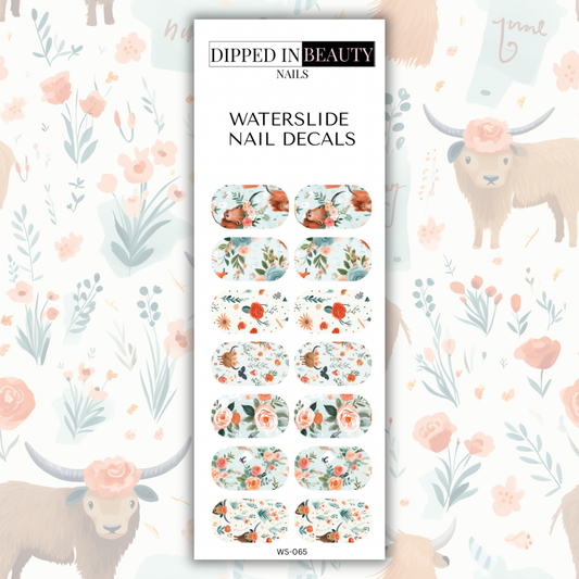 Boho Highland Cow Waterslide Nail Decals | Waterslide 065