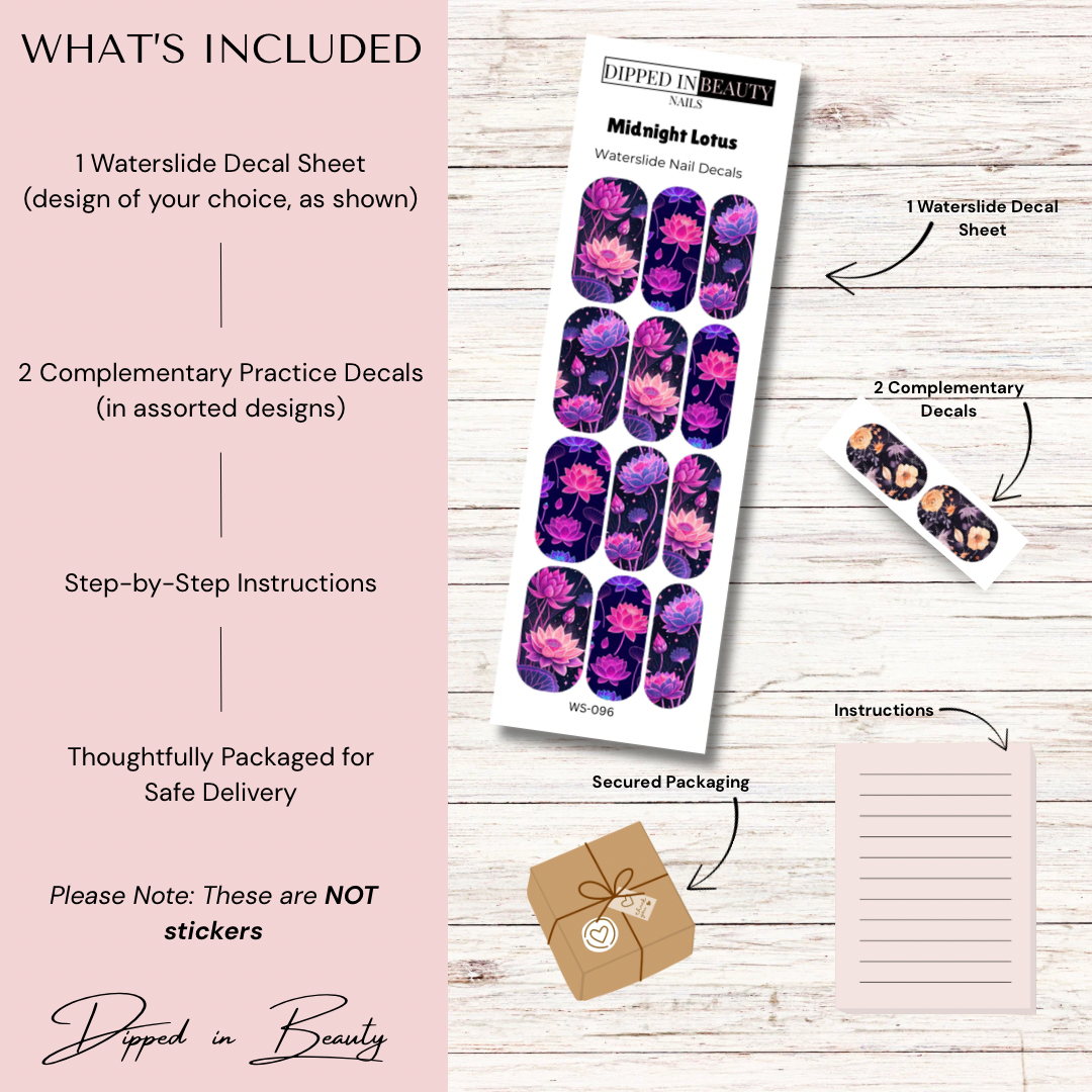 Midnight Lotus Waterslide Nail Decals | Waterslide 096