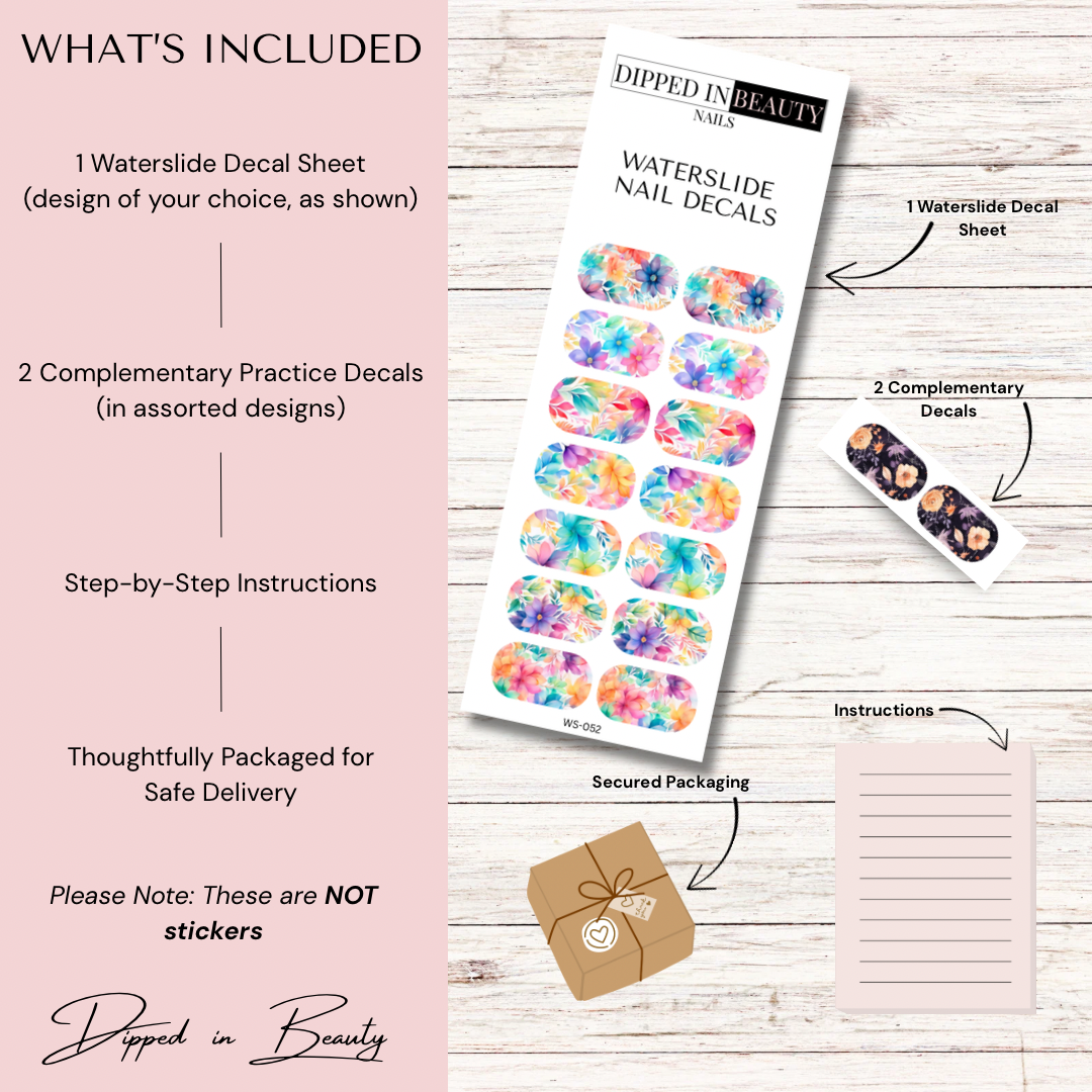 Rainbow Floral Waterslide Nail Decals | Waterslide 052