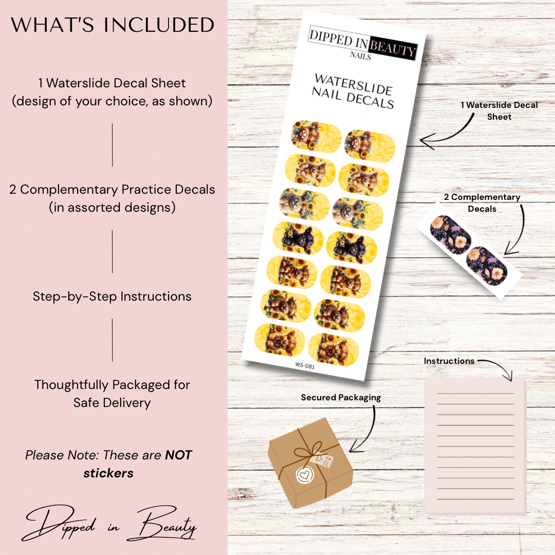 Highland Cow Sunflower Nail Decals | Waterslide 081