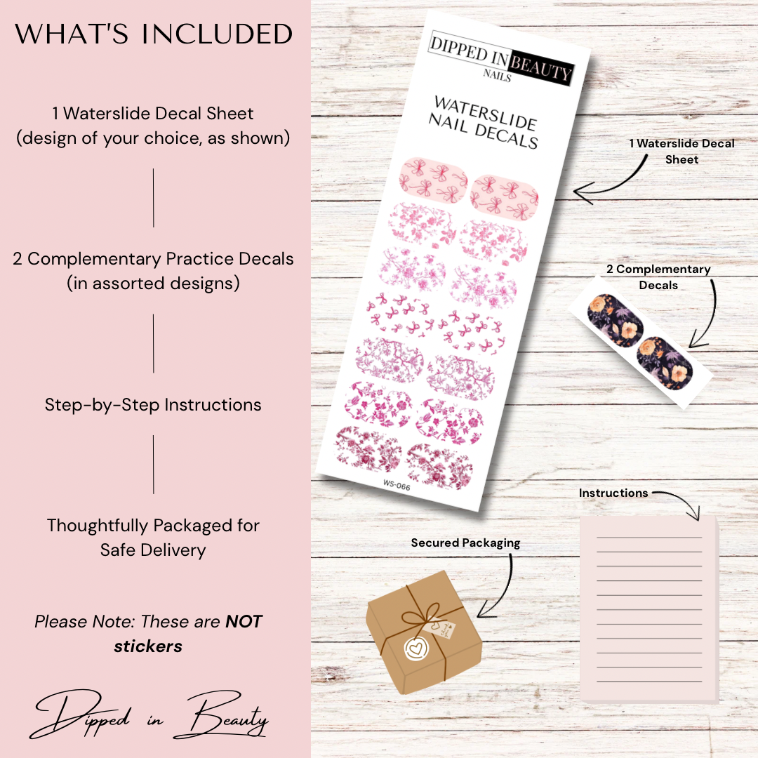 Pink Bow & Floral Waterslide Nail Decals | Waterslide 066