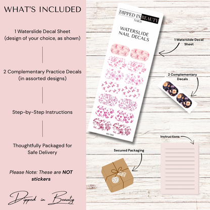 Pink Bow & Floral Waterslide Nail Decals | Waterslide 066