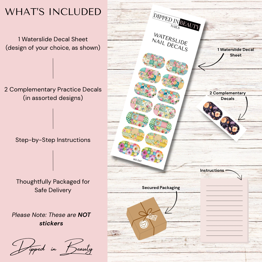 Pastel Patchwork Floral Waterslide Nail Decals | Waterslide 047