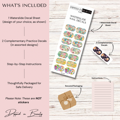 Pastel Patchwork Floral Waterslide Nail Decals | Waterslide 047