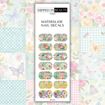 Pastel Patchwork Floral Waterslide Nail Decals | Waterslide 047