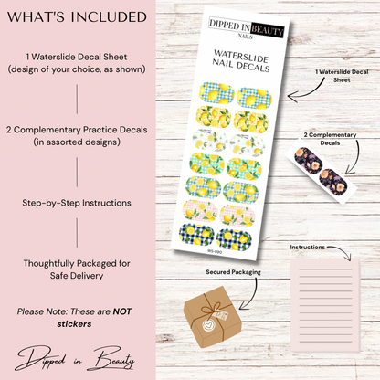 Lemon & Gingham Waterslide Nail Decals | Waterslide 090