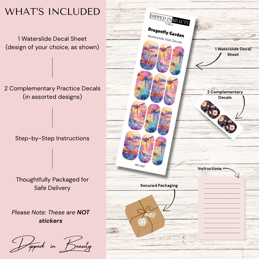 Dragonfly Garden Waterslide Nail Decals | Waterslide 102