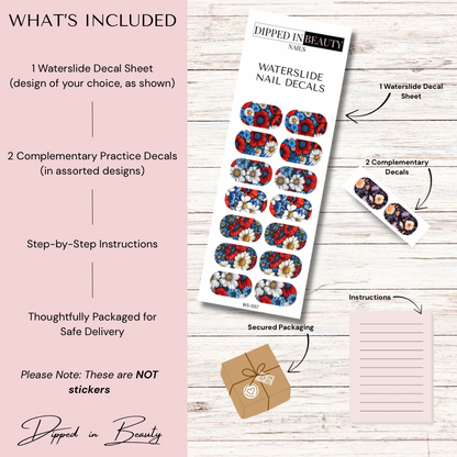 Patriotic Floral Waterslide Nail Decals | Waterslide 057