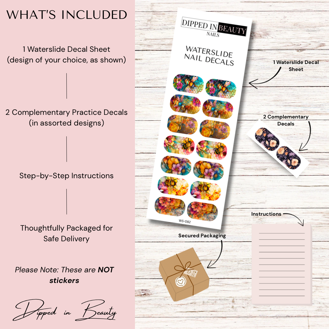 Honeybee Floral Nail Decals | Waterslide 082