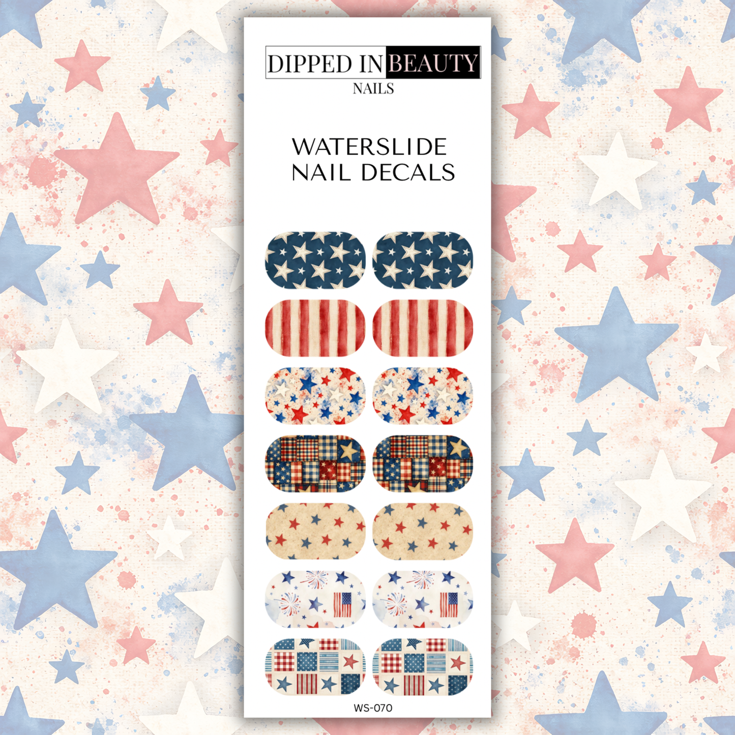 Patriotic Stars & Stripes Waterslide Nail Decals | Waterslide 070