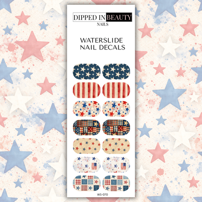 Patriotic Stars & Stripes Waterslide Nail Decals | Waterslide 070