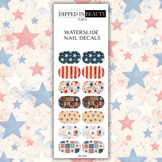 Patriotic Stars & Stripes Waterslide Nail Decals | Waterslide 070