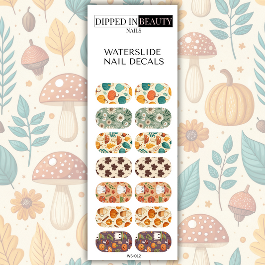 Fall Pumpkins & Leaves Waterslide Nail Decals | Waterslide 012