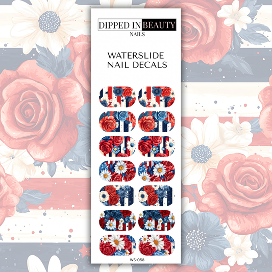 Patriotic Floral Waterslide Nail Decals | Waterslide 058