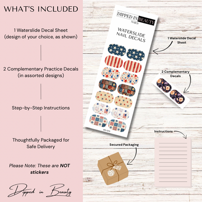 Patriotic Stars & Stripes Waterslide Nail Decals | Waterslide 070