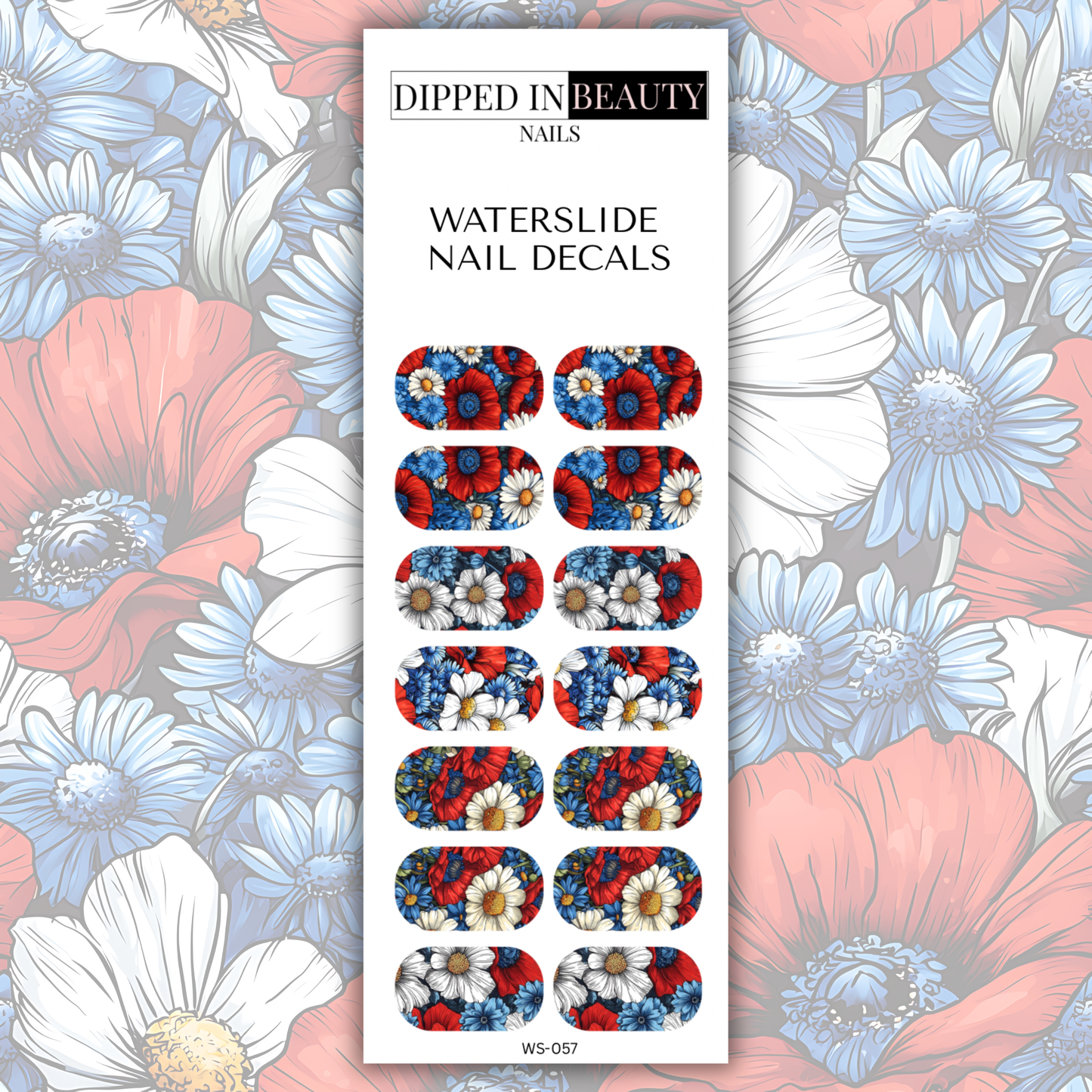 Patriotic Floral Waterslide Nail Decals | Waterslide 057