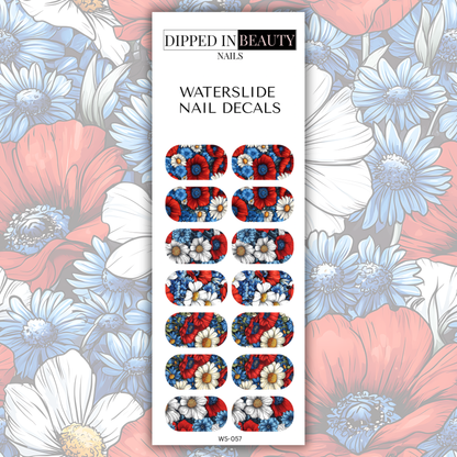 Patriotic Floral Waterslide Nail Decals | Waterslide 057