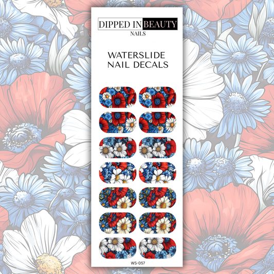 Patriotic Floral Waterslide Nail Decals | Waterslide 057