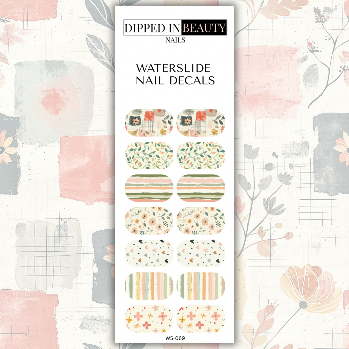 Boho Neutral Floral Nail Decals | Waterslide 069