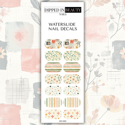 Boho Neutral Floral Nail Decals | Waterslide 069