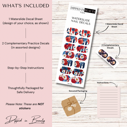 Patriotic Floral Waterslide Nail Decals | Waterslide 058