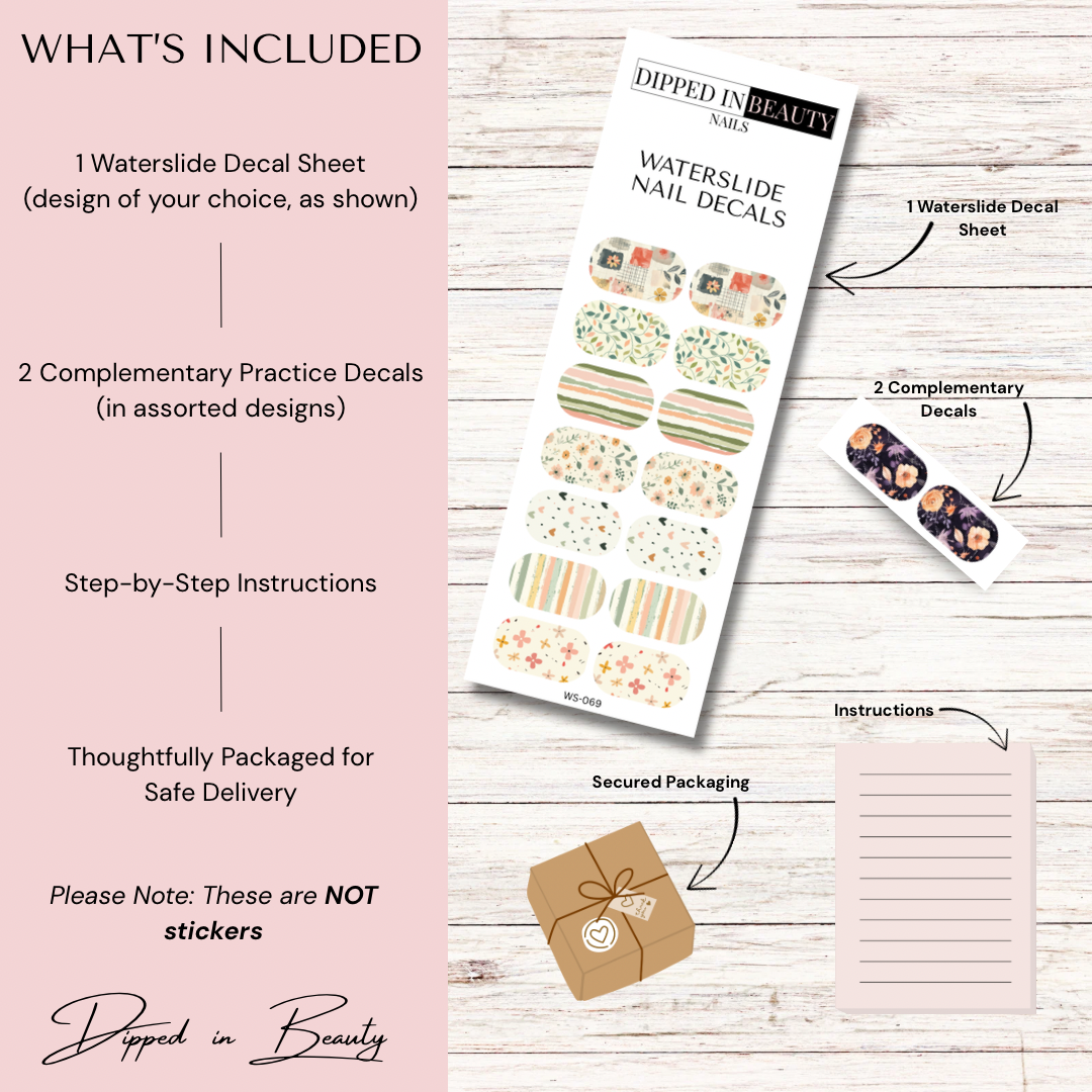 Boho Neutral Floral Nail Decals | Waterslide 069