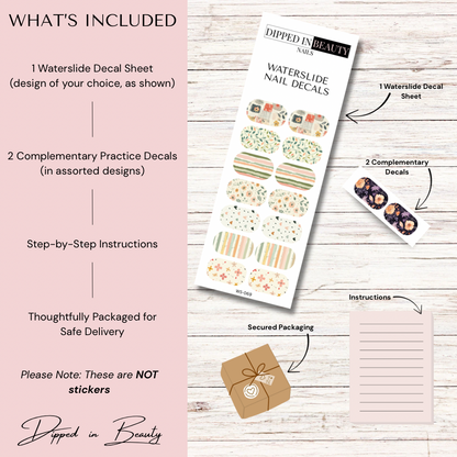 Boho Neutral Floral Nail Decals | Waterslide 069