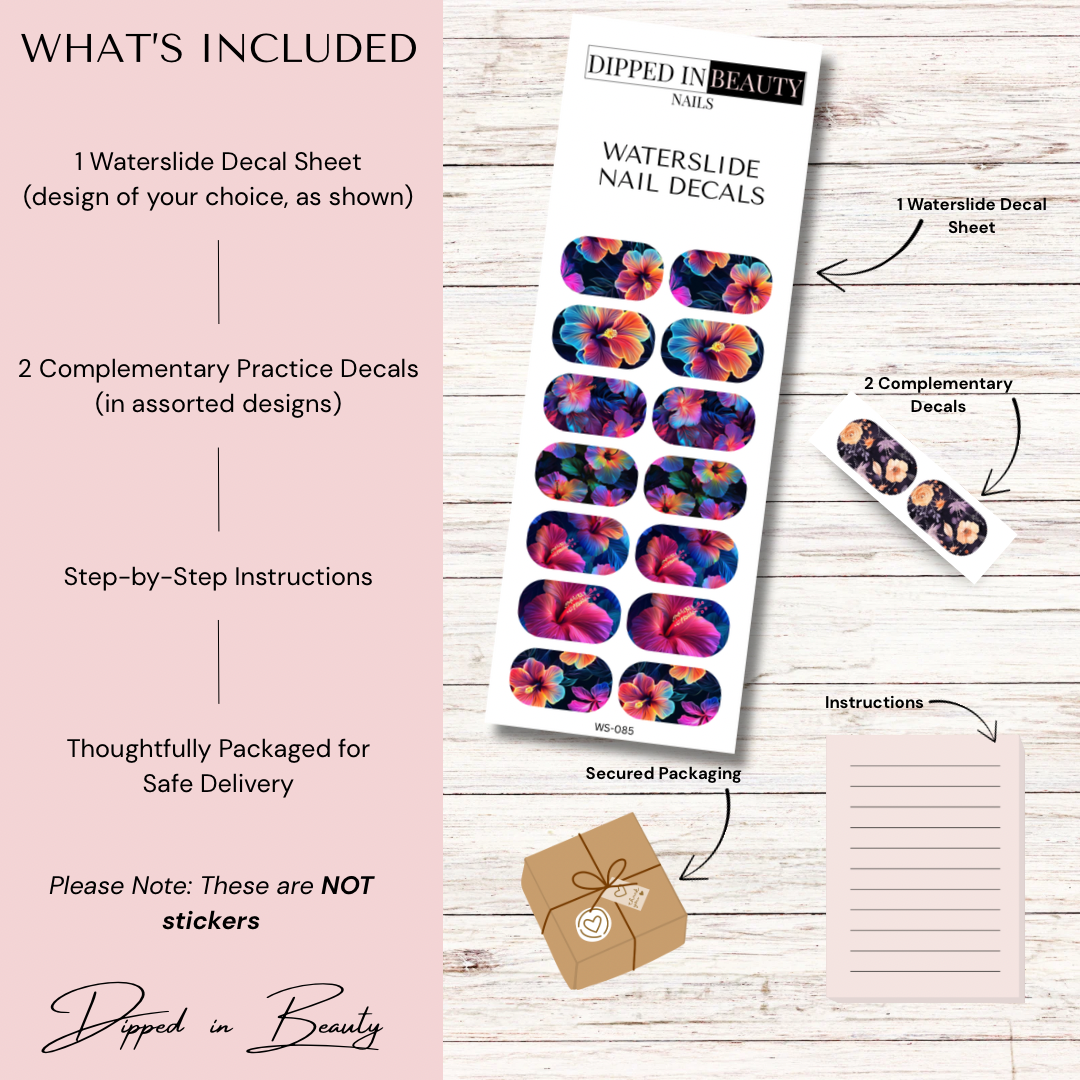 Neon Hibiscus Waterslide Nail Decals | Waterslide 085