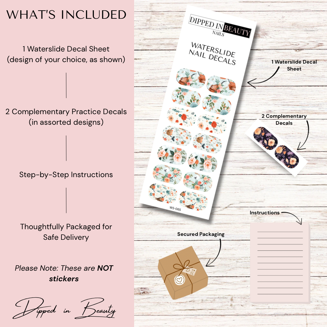 Boho Highland Cow Waterslide Nail Decals | Waterslide 065