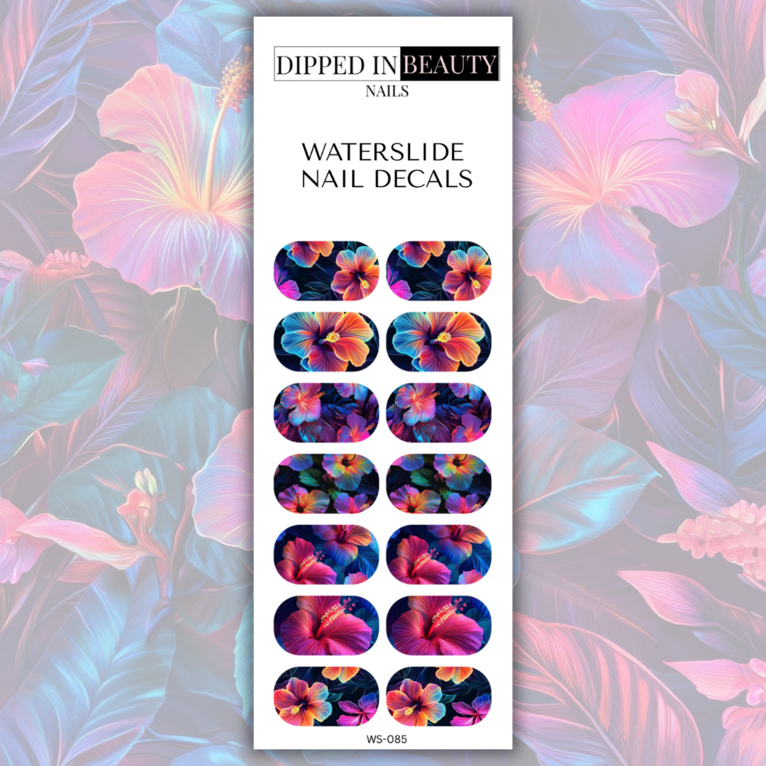 Neon Hibiscus Waterslide Nail Decals | Waterslide 085