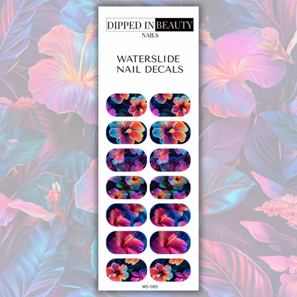 Neon Hibiscus Waterslide Nail Decals | Waterslide 085