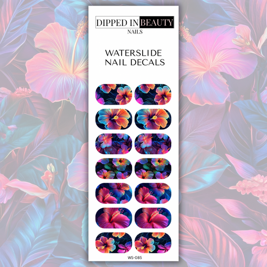 Neon Hibiscus Waterslide Nail Decals | Waterslide 085