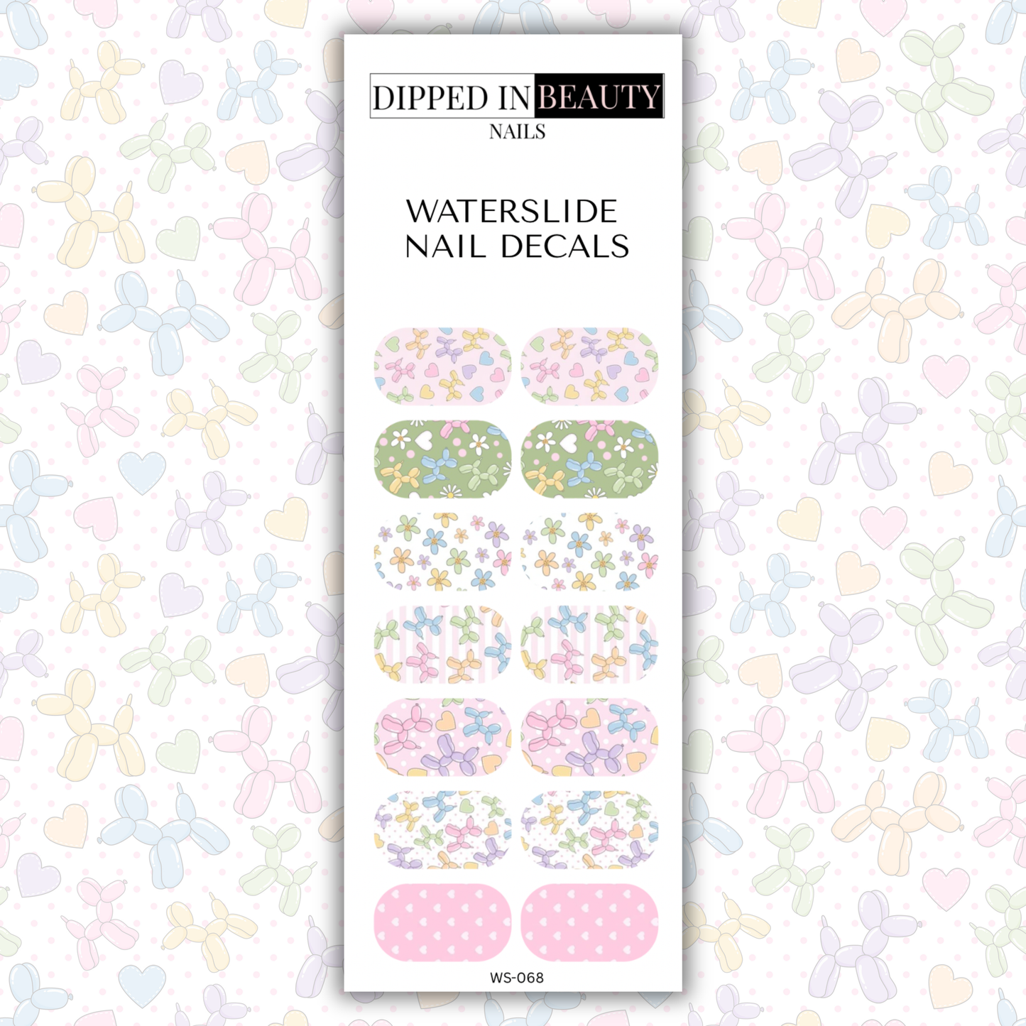 Pastel Balloon Dog & Floral Waterslide Nail Decals | Waterslide 068