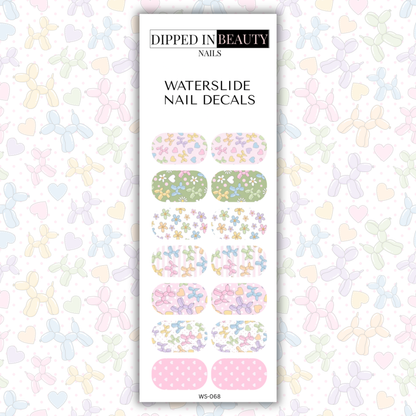 Pastel Balloon Dog & Floral Waterslide Nail Decals | Waterslide 068