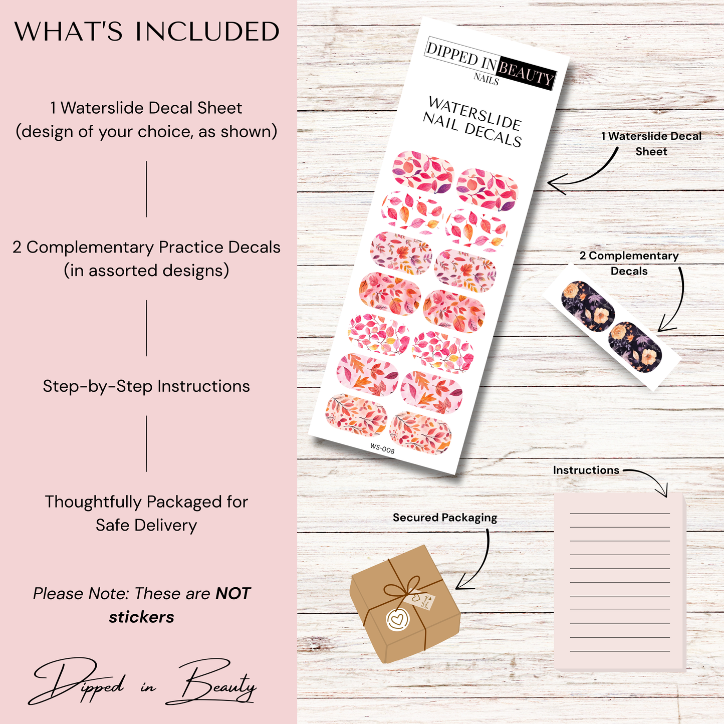 Pink Fall Leaves Waterslide Nail Decals | Waterslide 008