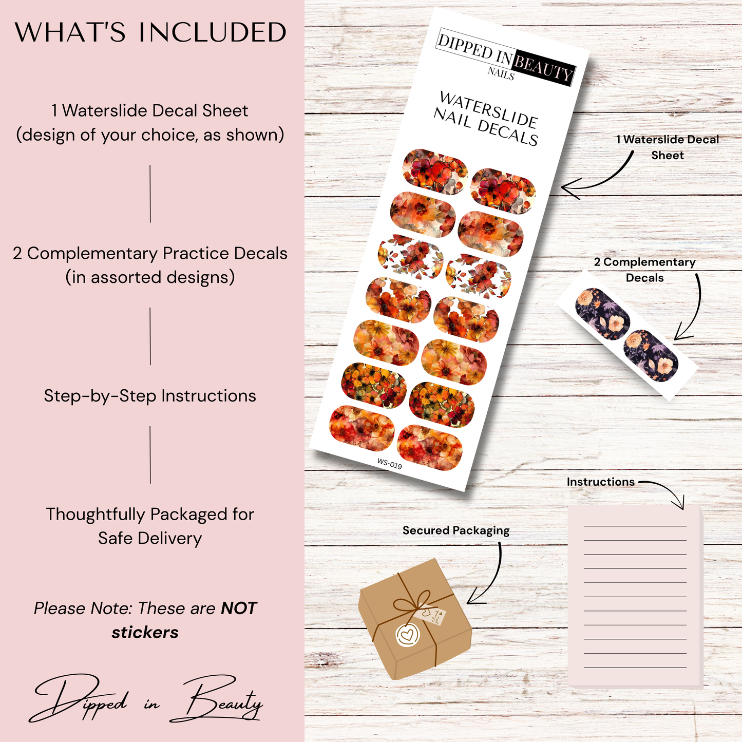 Red Orange Fall Floral Waterslide Nail Decals | Waterslide 019