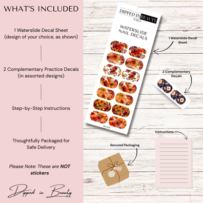 Red Orange Fall Floral Waterslide Nail Decals | Waterslide 019