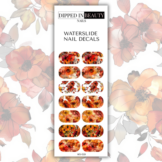 Red Orange Fall Floral Waterslide Nail Decals | Waterslide 019
