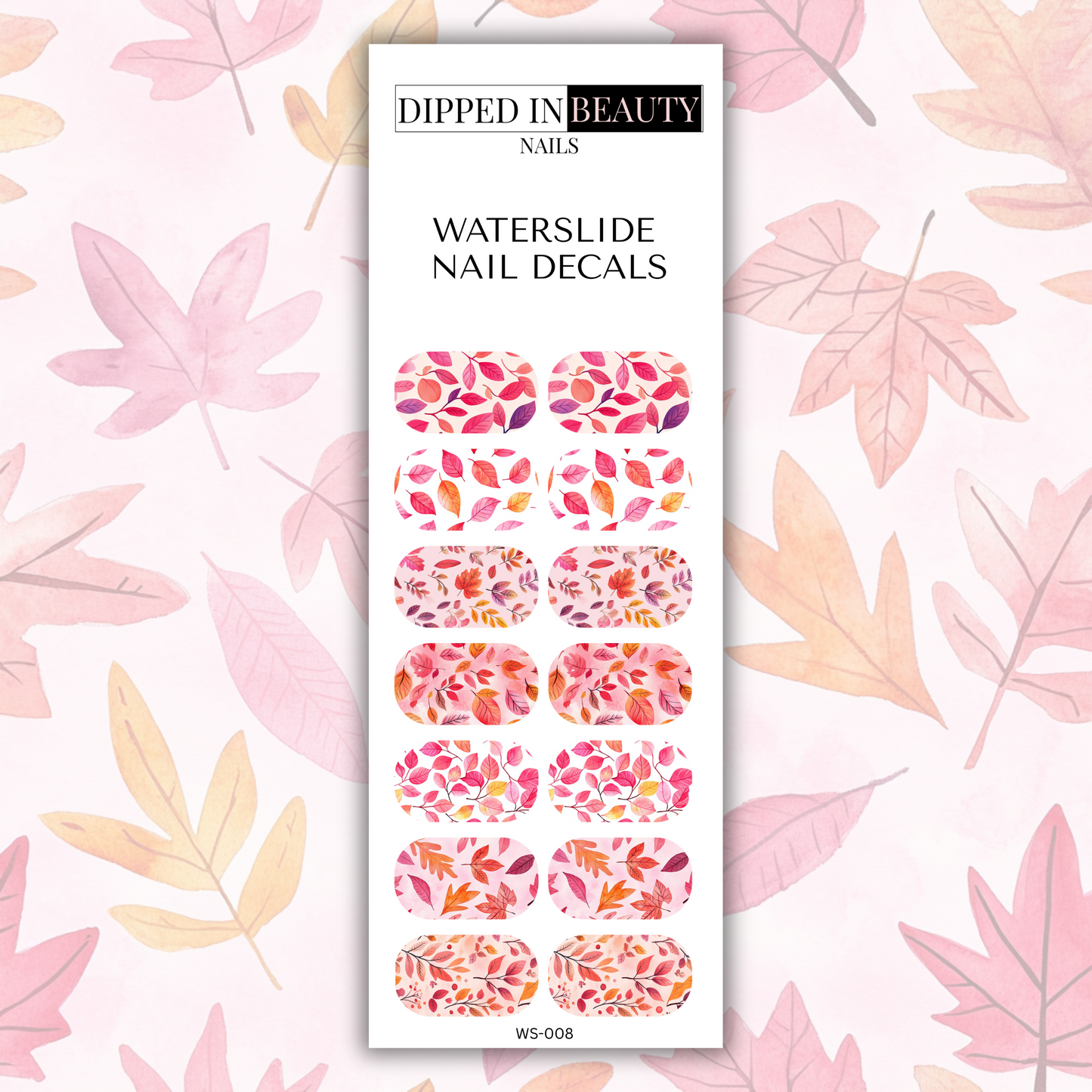 Pink Fall Leaves Waterslide Nail Decals | Waterslide 008