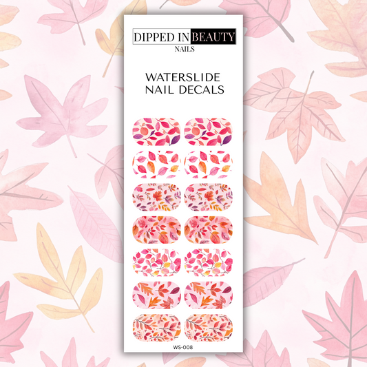 Pink Fall Leaves Waterslide Nail Decals | Waterslide 008