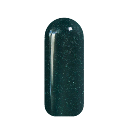 Heist Night emerald shimmer holiday dip powder swatch with deep green sparkle.