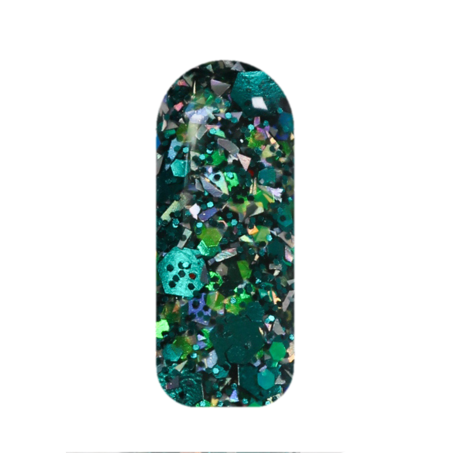 Holiday Havoc teal chunky glitter dip powder swatch with bold festive sparkle.