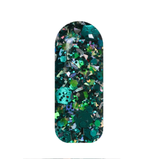 Holiday Havoc teal chunky glitter dip powder swatch with bold festive sparkle.