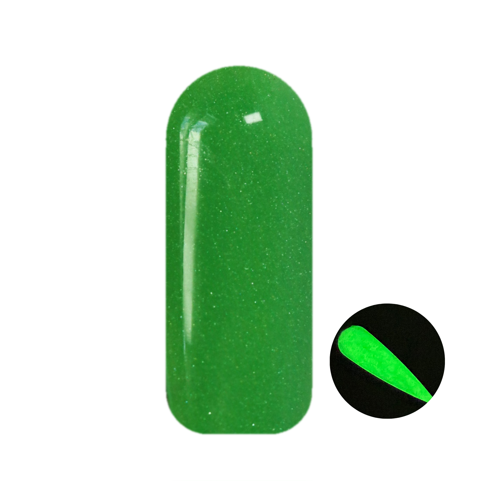 Sleigh Sabotage bright green glow-in-the-dark shimmer dip powder swatch.